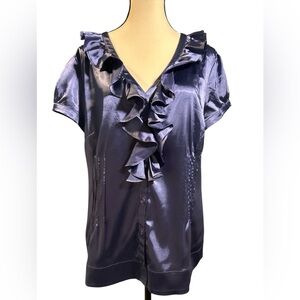 Madison Studio Blue Ruffled Cap Sleeve Blouse
